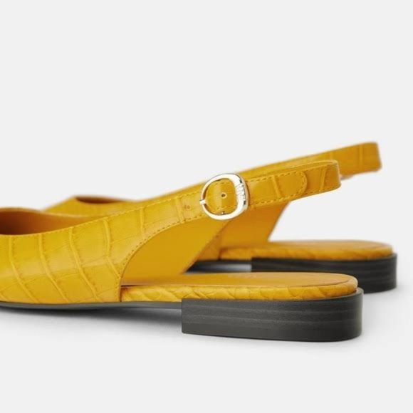 🎈HOST PICK🎈NEW! Zara Yellow Croc Embossed Point-toe Slingback Flats Size 36 - Picture 4 of 14